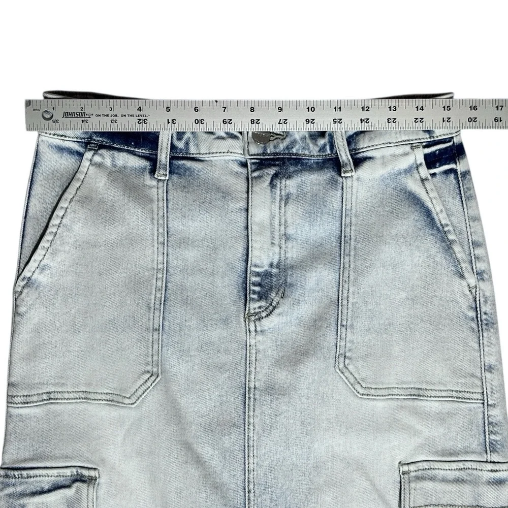 RISEN Jeans Midi Cargo Skirt Sz L Front Slit Stretch Light Wash Denim RDS6186 - Picture 5 of 12